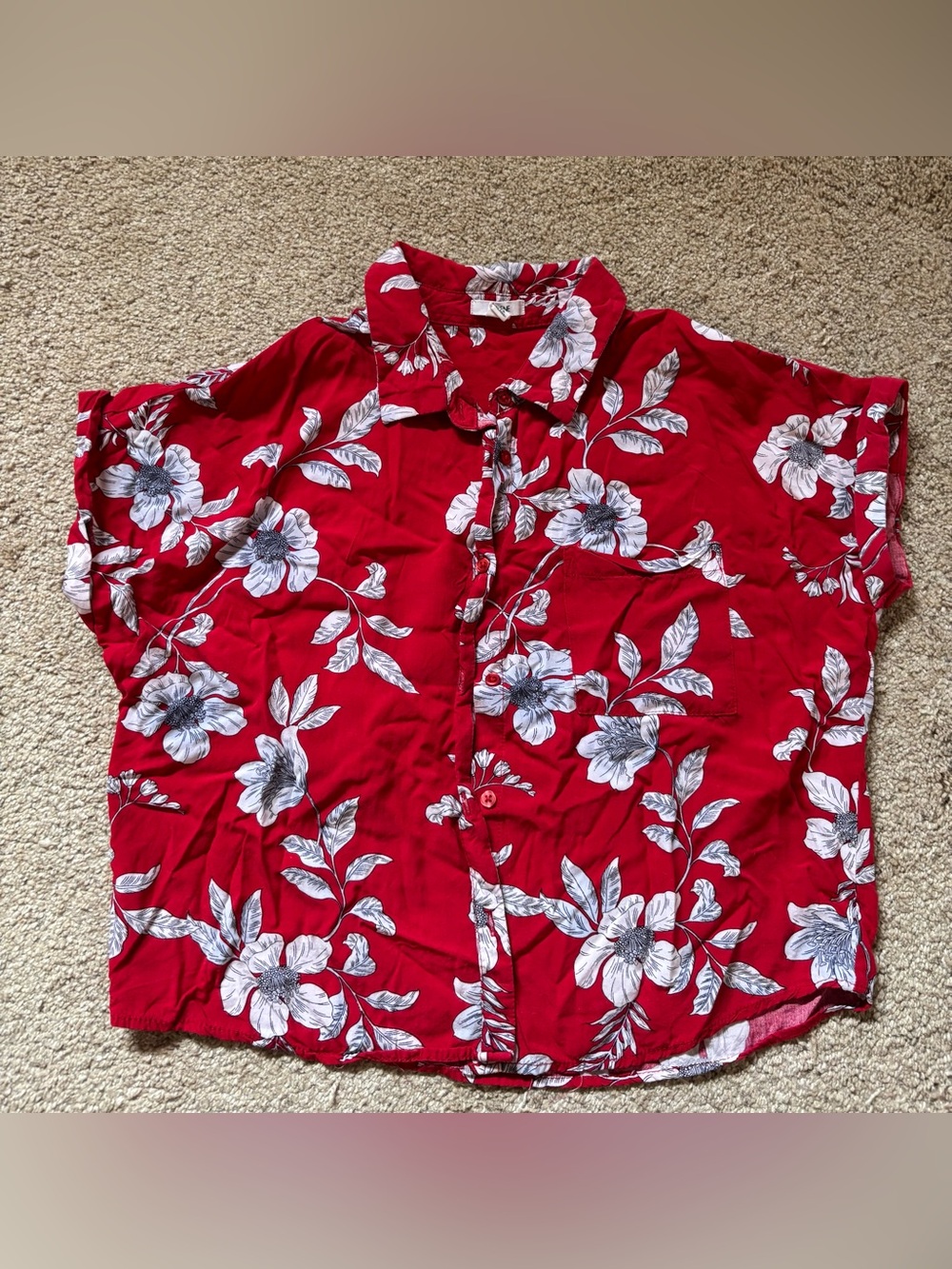 Red Floral Button-Up Shirt